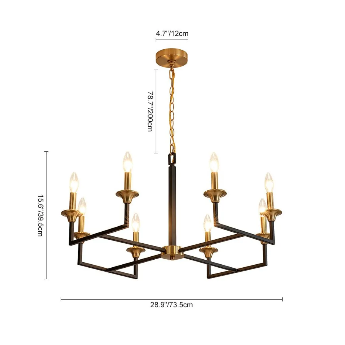 French Modern Iron 8-Light Candle Chandelier