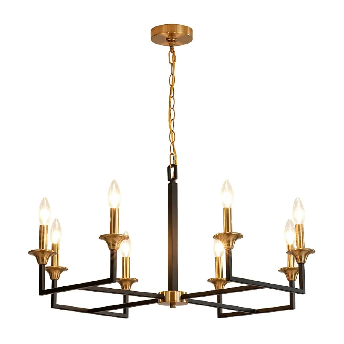 French Modern Iron 8-Light Candle Chandelier