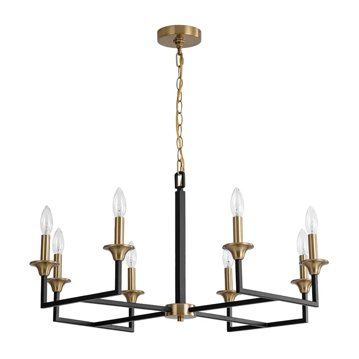 French Modern Iron 8-Light Candle Chandelier