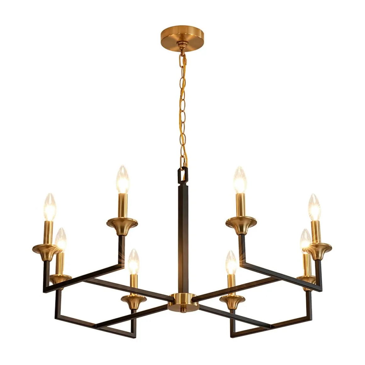French Modern Iron 8-Light Candle Chandelier