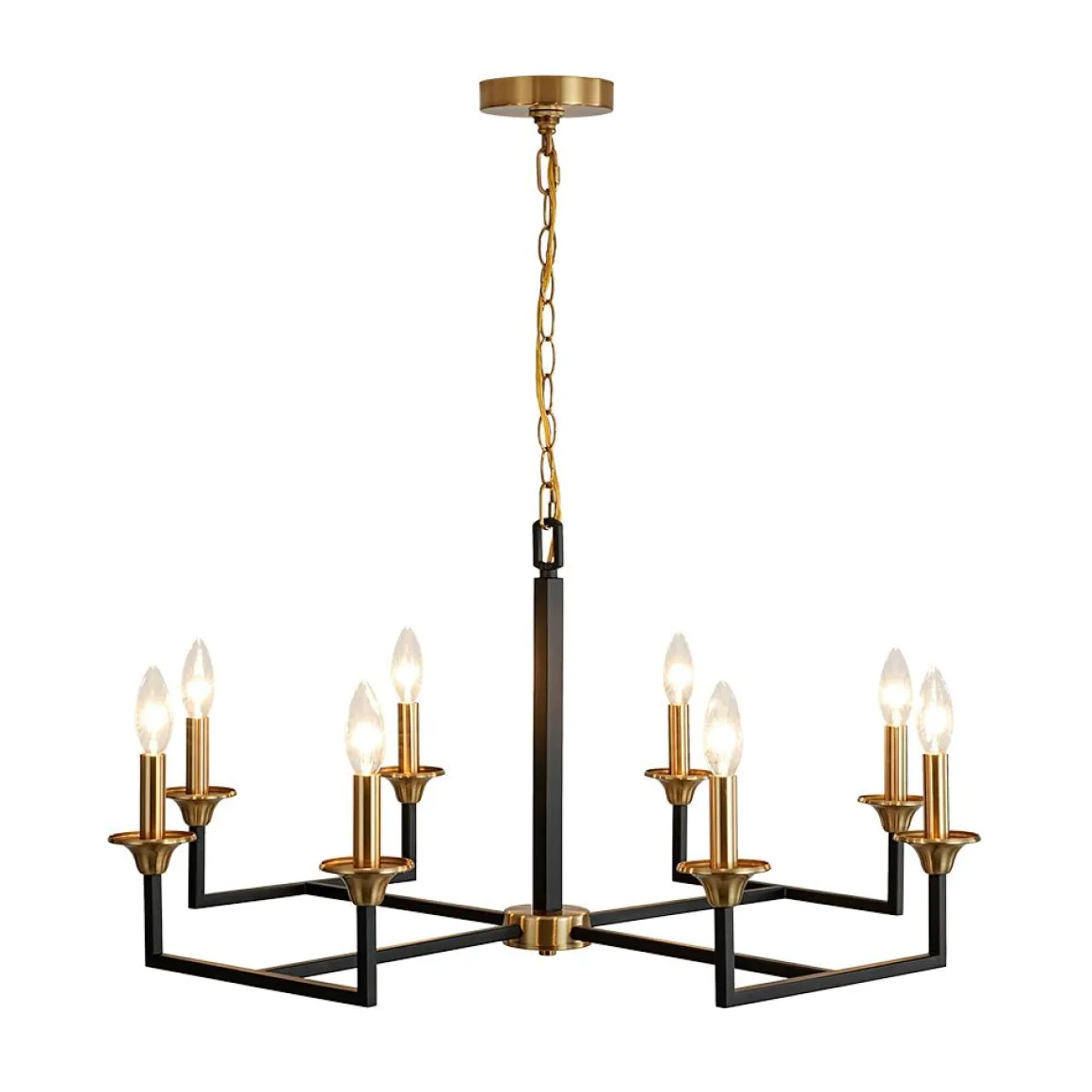 French Modern Iron 8-Light Candle Chandelier