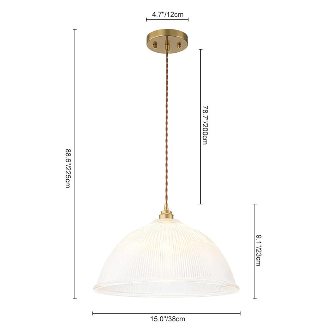 French Retro 1-Light Clear Ribbed Glass Dome Pendant