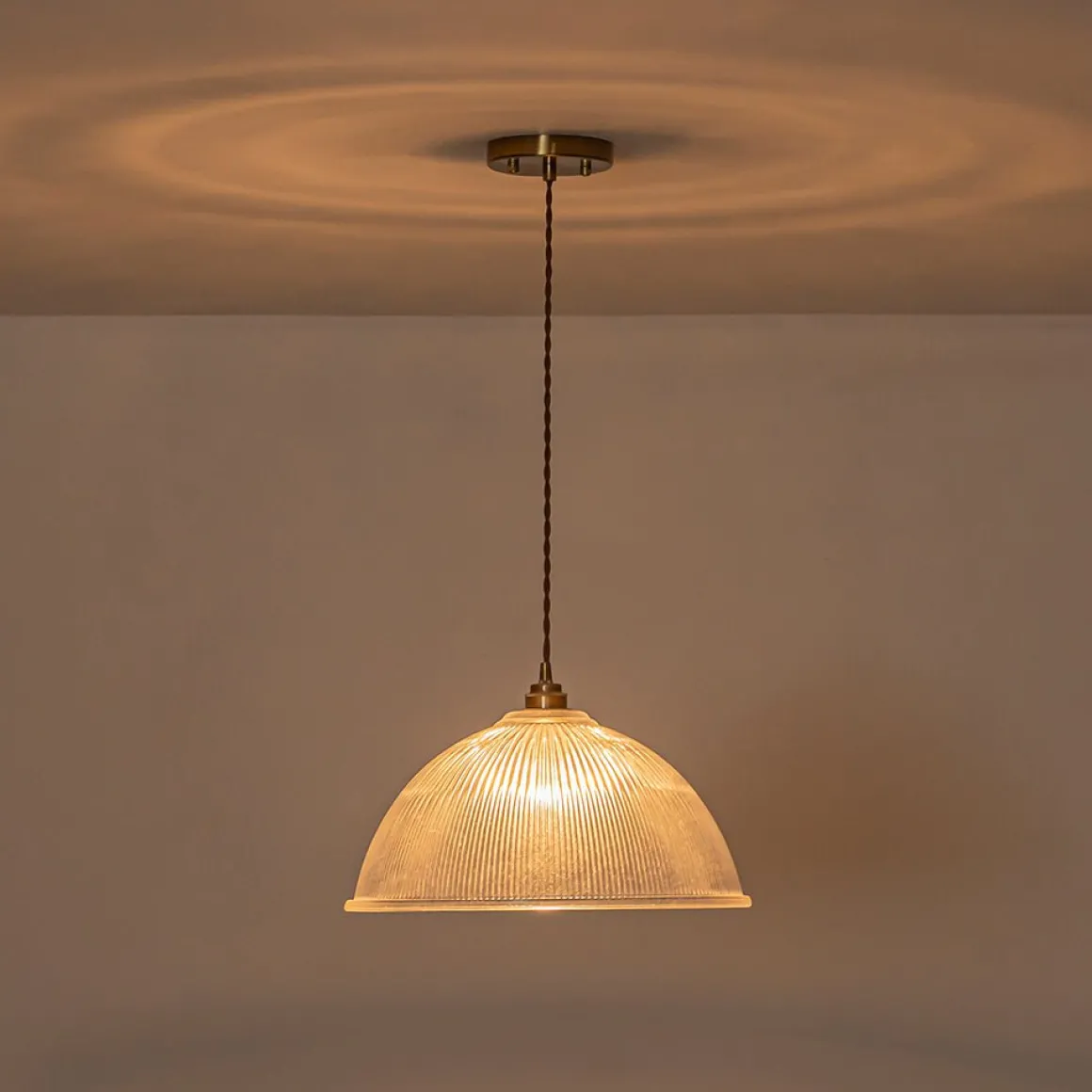 French Retro 1-Light Clear Ribbed Glass Dome Pendant