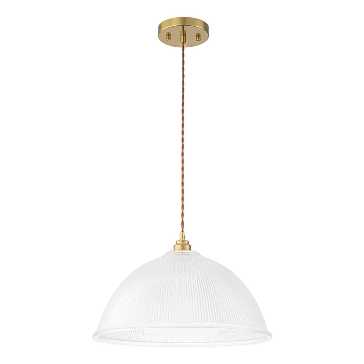 French Retro 1-Light Clear Ribbed Glass Dome Pendant