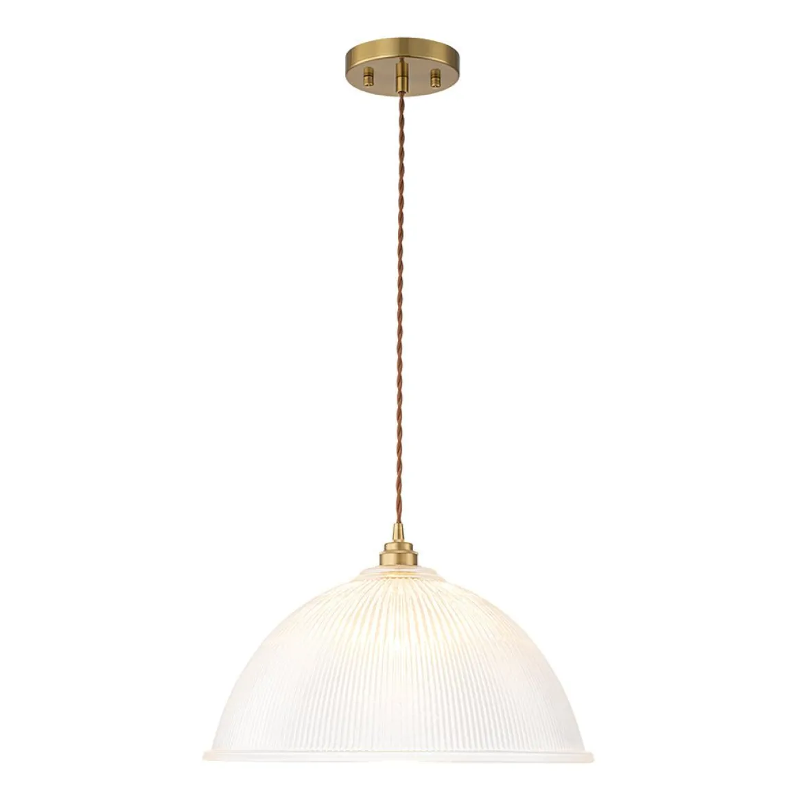 French Retro 1-Light Clear Ribbed Glass Dome Pendant