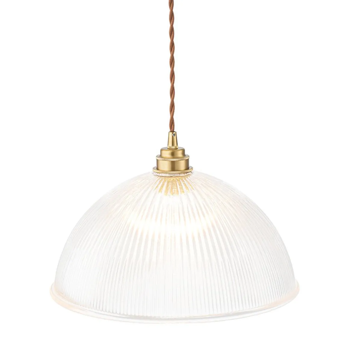 French Retro 1-Light Clear Ribbed Glass Dome Pendant