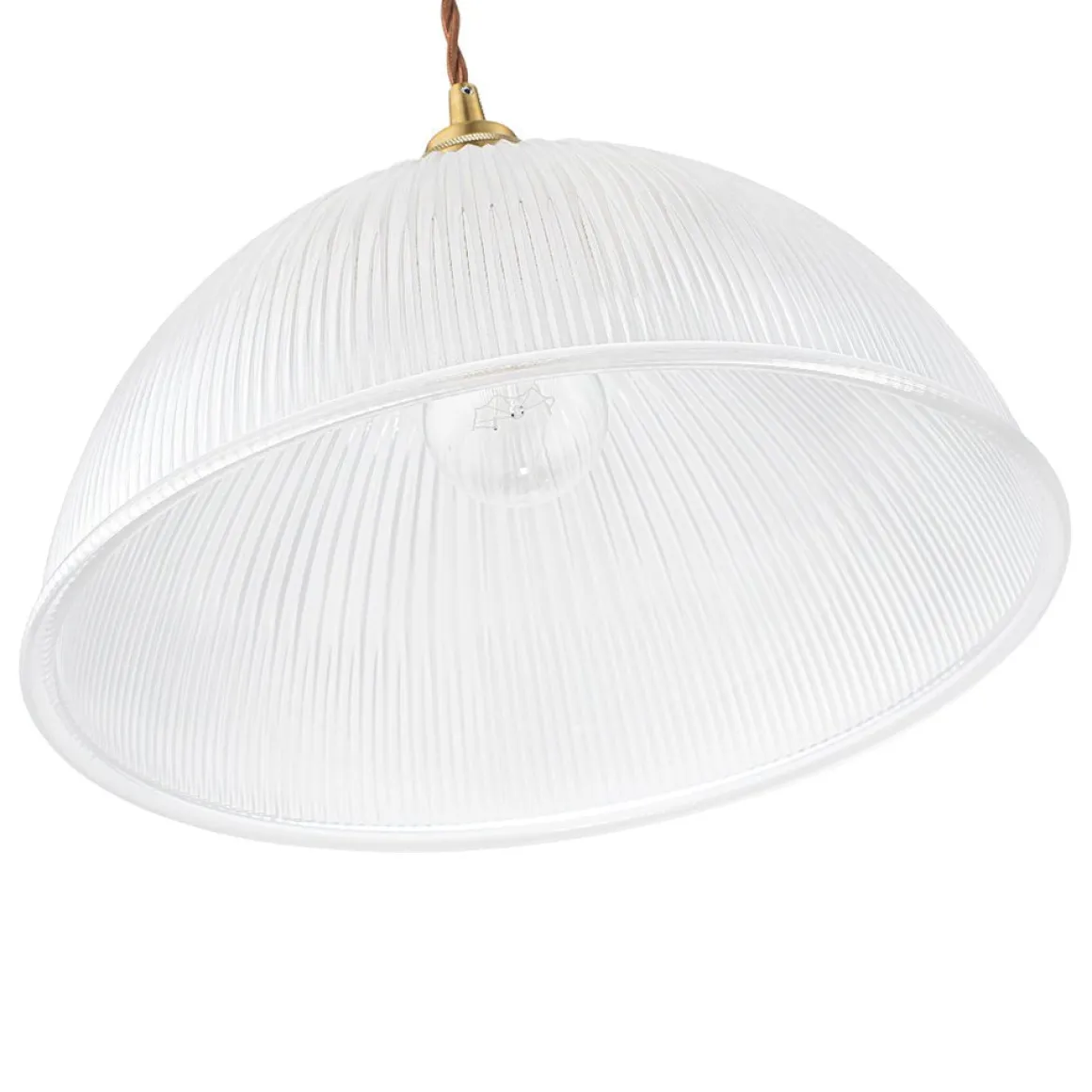 French Retro 1-Light Clear Ribbed Glass Dome Pendant