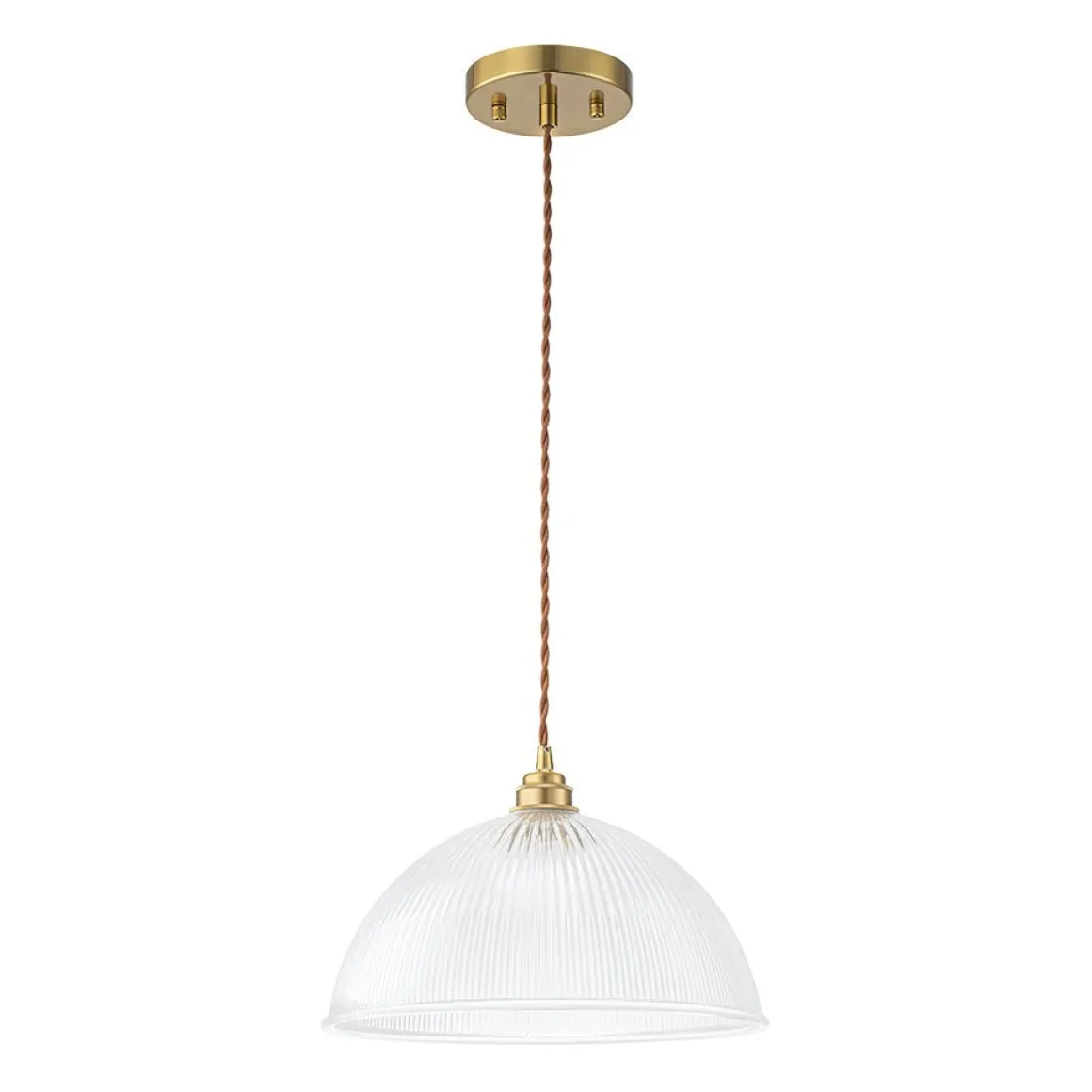 French Retro 1-Light Clear Ribbed Glass Dome Pendant