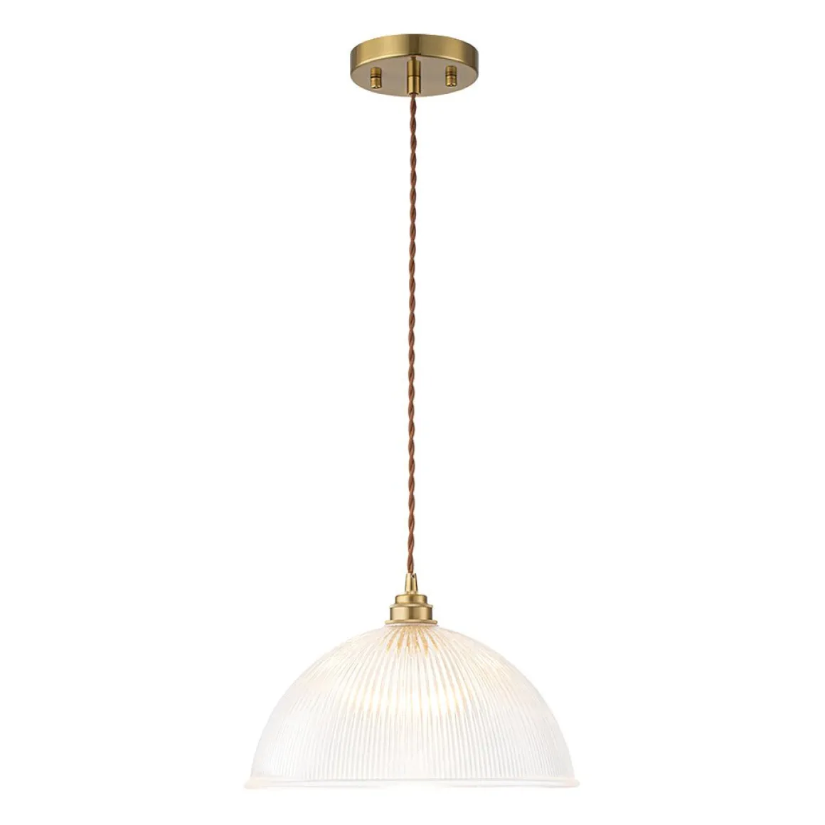 French Retro 1-Light Clear Ribbed Glass Dome Pendant