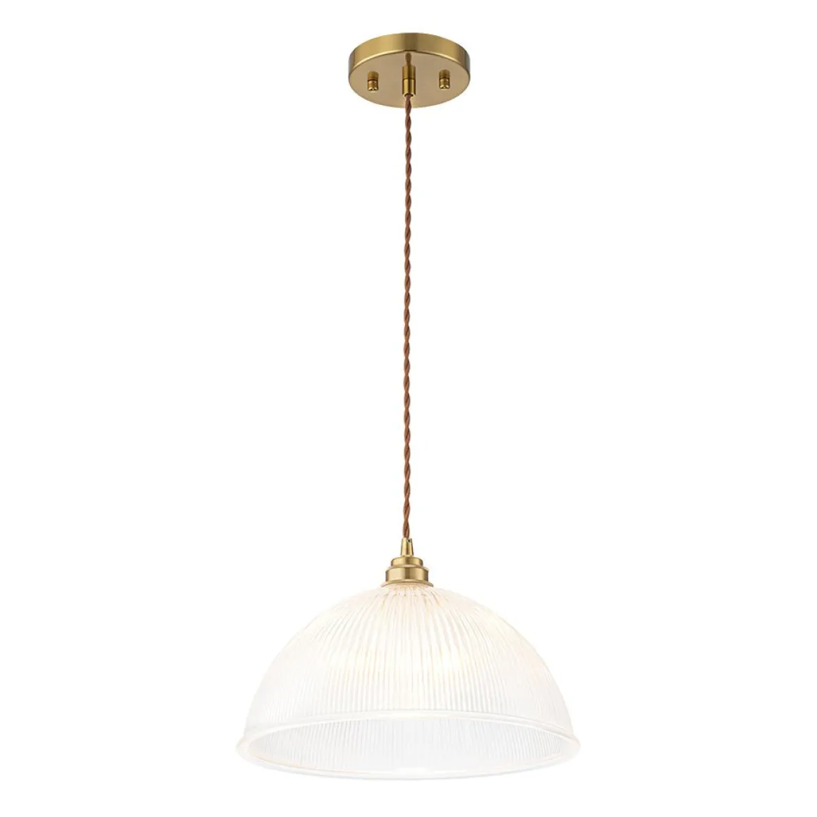 French Retro 1-Light Clear Ribbed Glass Dome Pendant