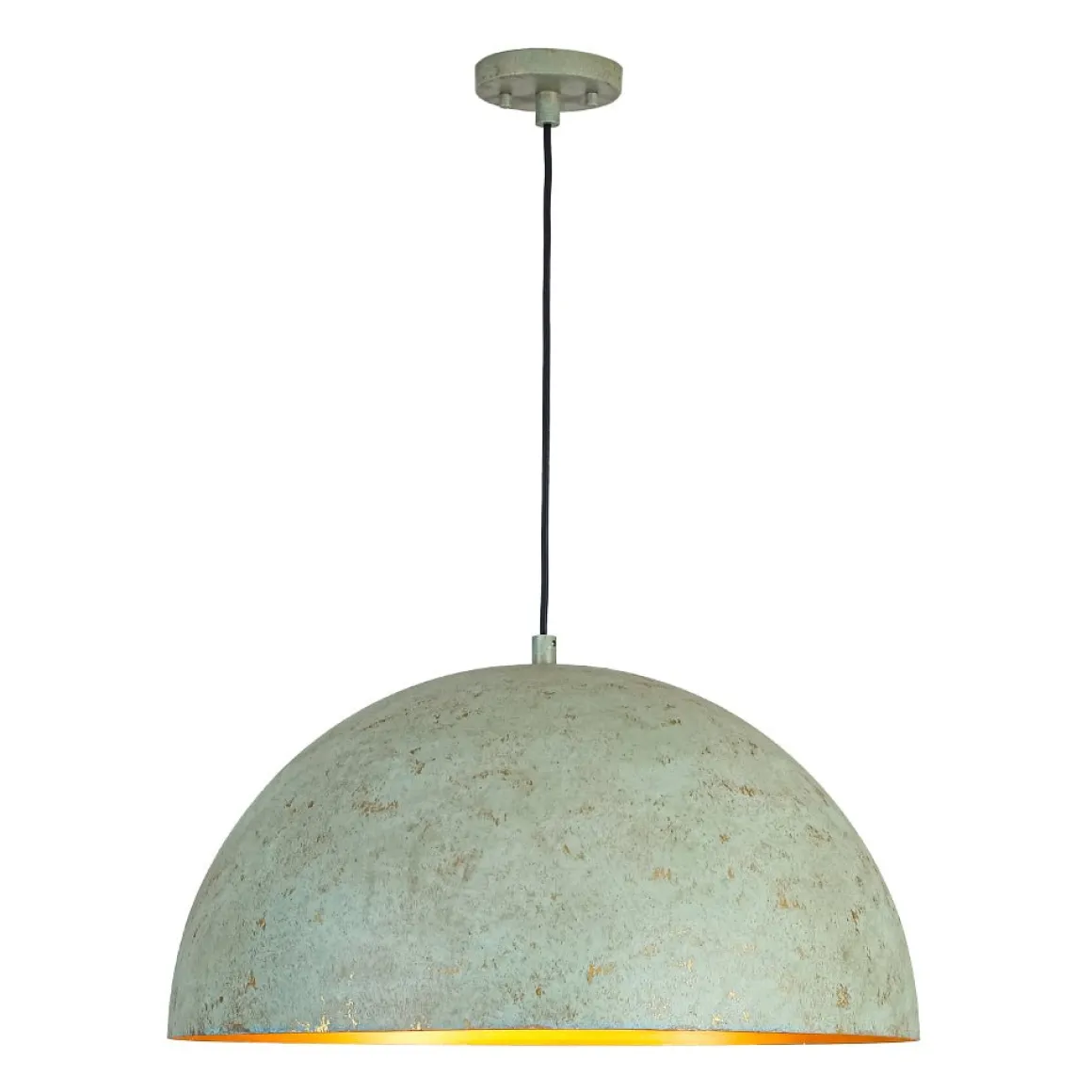 French Shabby Chic Weathered Patina Green Oversized Dome Pendant
