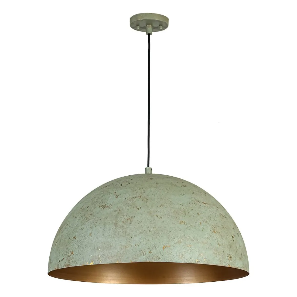 French Shabby Chic Weathered Patina Green Oversized Dome Pendant