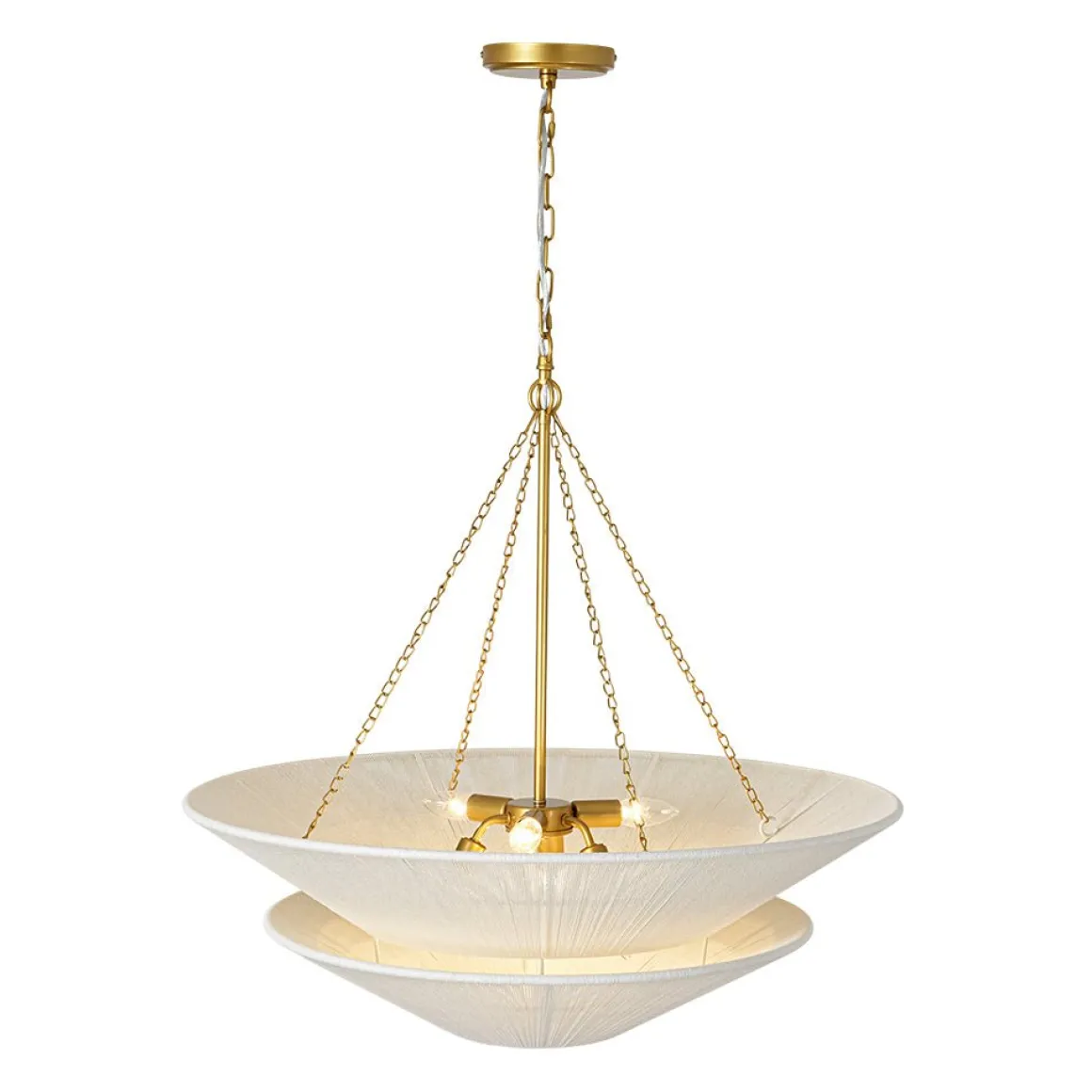 French 2-Tier Beige Woven Thread Cone Round Cage Chandelier