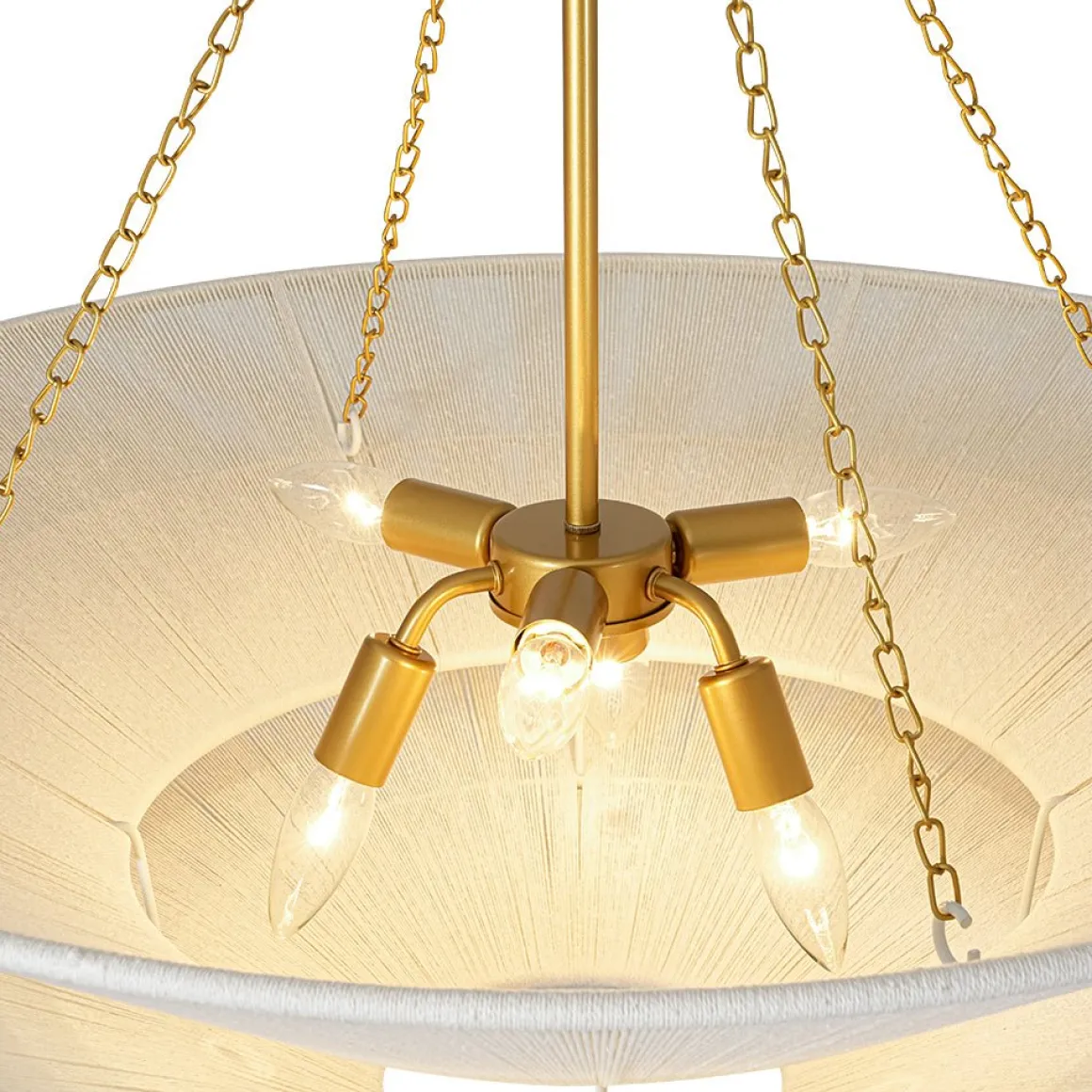 French 2-Tier Beige Woven Thread Cone Round Cage Chandelier