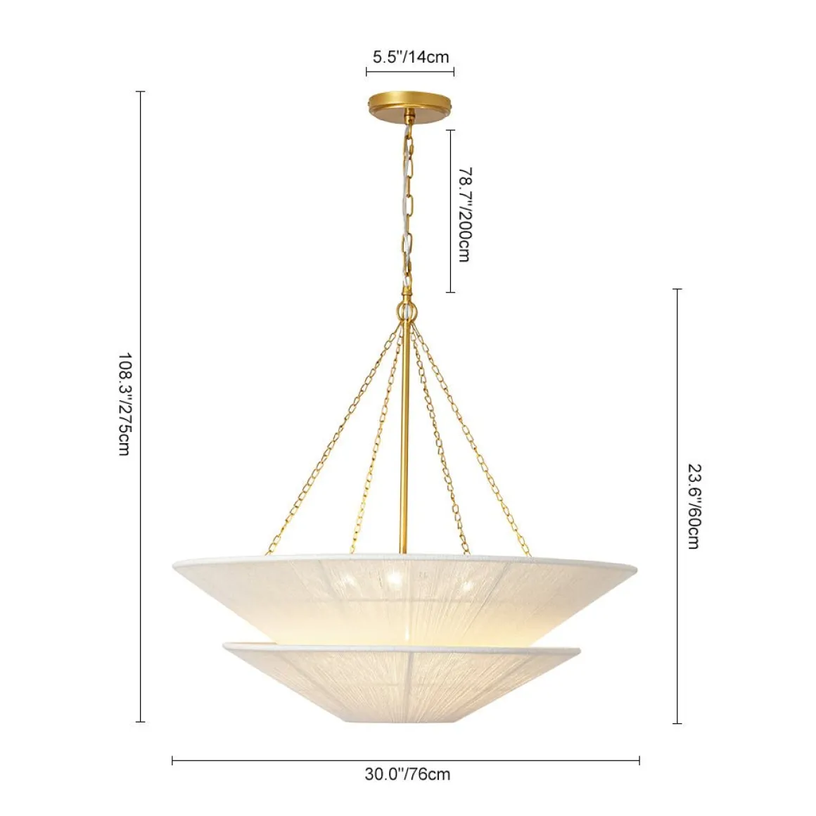 French 2-Tier Beige Woven Thread Cone Round Cage Chandelier