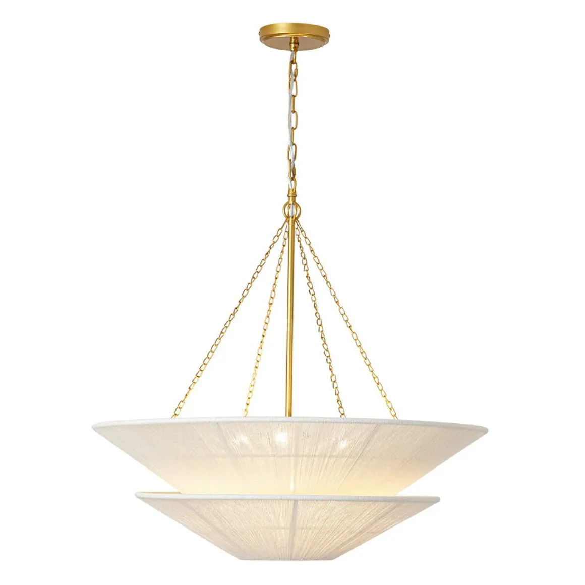 French 2-Tier Beige Woven Thread Cone Round Cage Chandelier