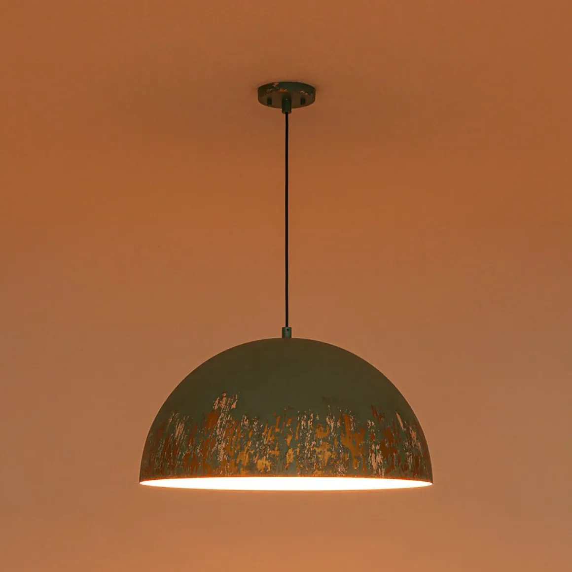 French Vintage Weathered Gilded Oversized Iron Dome Pendant