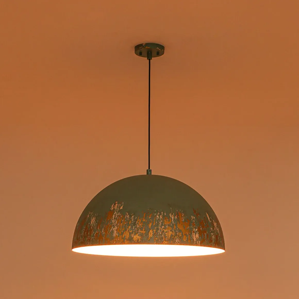 French Vintage Weathered Gilded Oversized Iron Dome Pendant