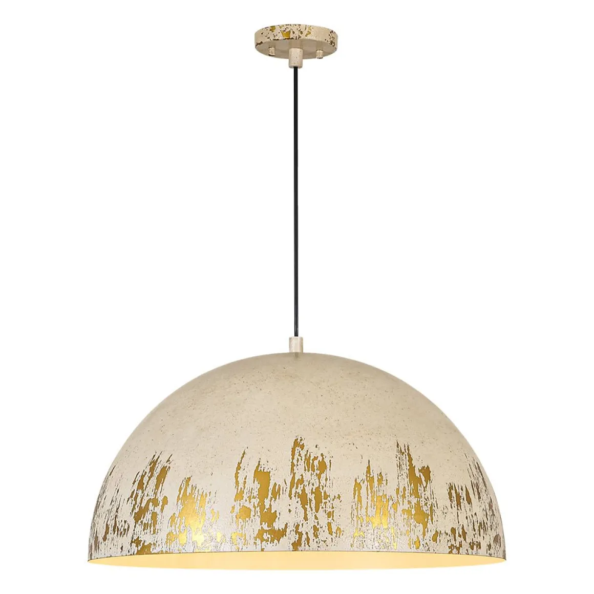 French Vintage Weathered Gilded Oversized Iron Dome Pendant