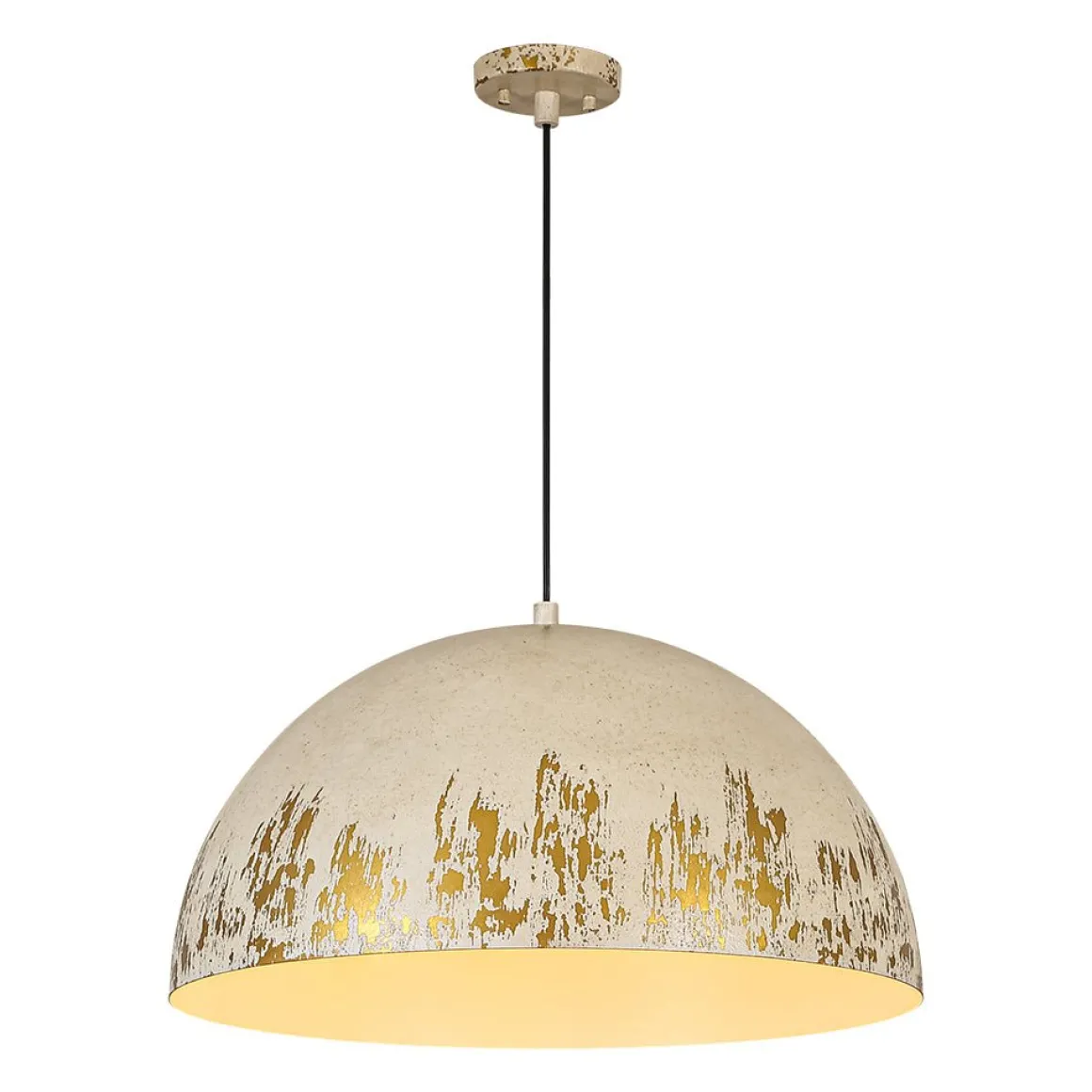 French Vintage Weathered Gilded Oversized Iron Dome Pendant