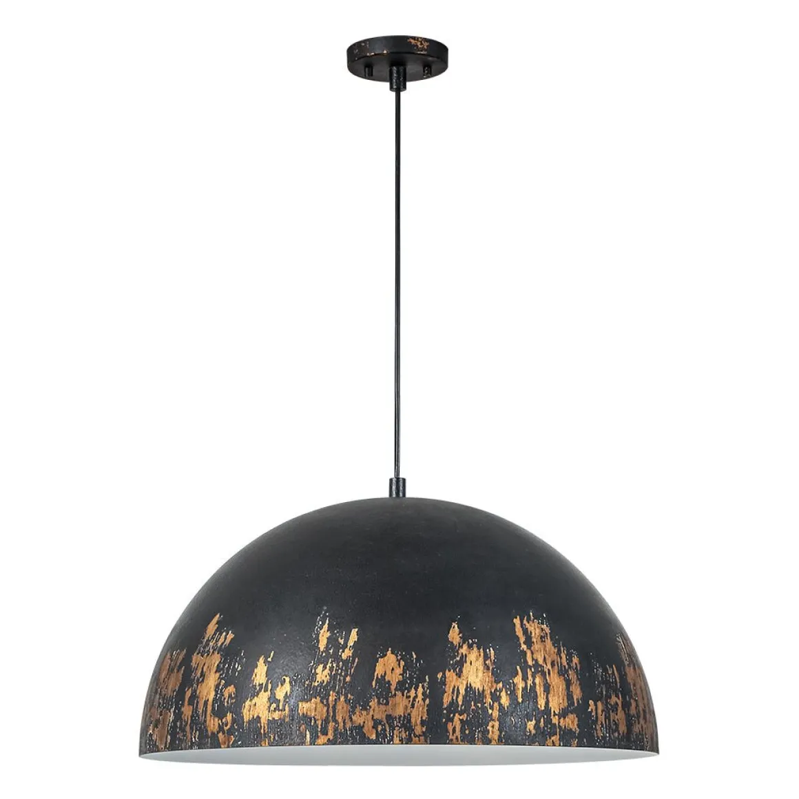 French Vintage Weathered Gilded Oversized Iron Dome Pendant
