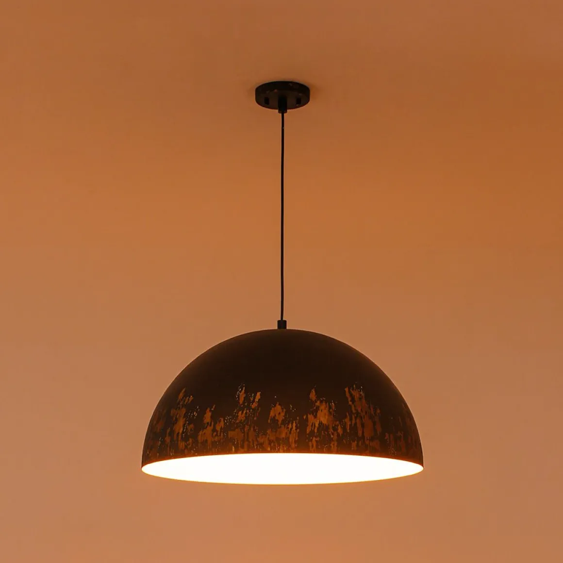 French Vintage Weathered Gilded Oversized Iron Dome Pendant