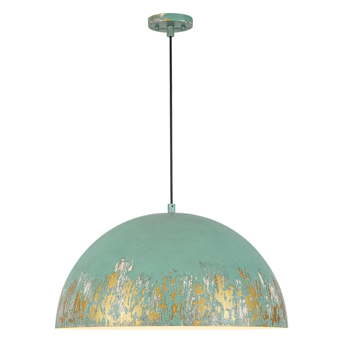 French Vintage Weathered Gilded Oversized Iron Dome Pendant