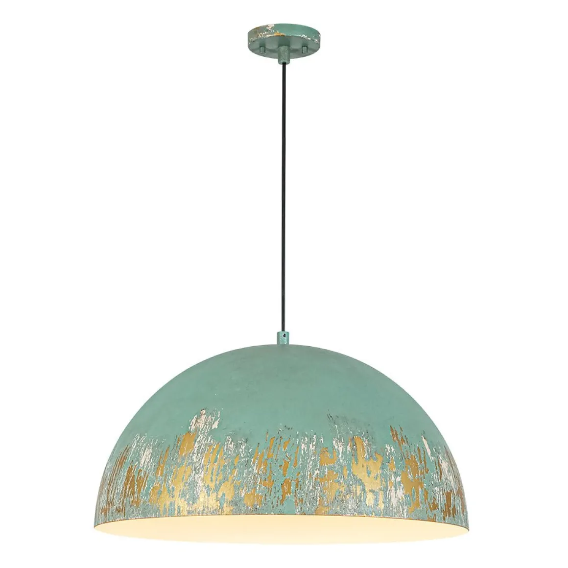French Vintage Weathered Gilded Oversized Iron Dome Pendant