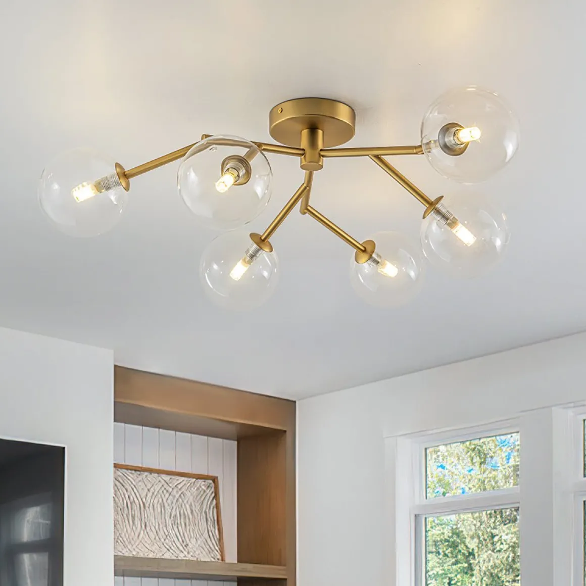 Funky Branch Style 6-Light Clear Glass Bubble Semi Flush Mount