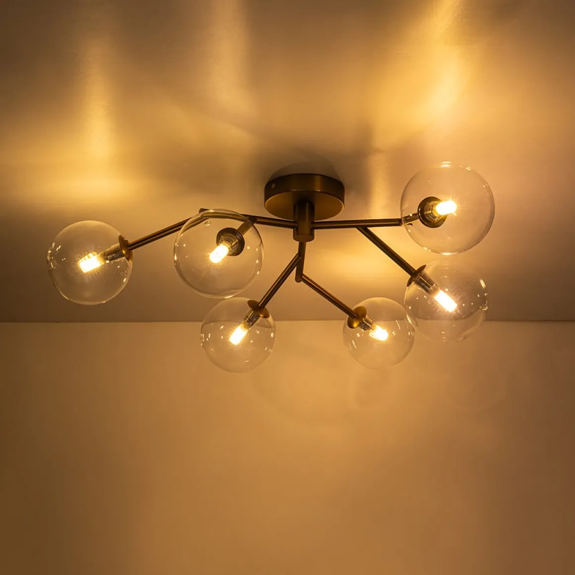 Funky Branch Style 6-Light Clear Glass Bubble Semi Flush Mount