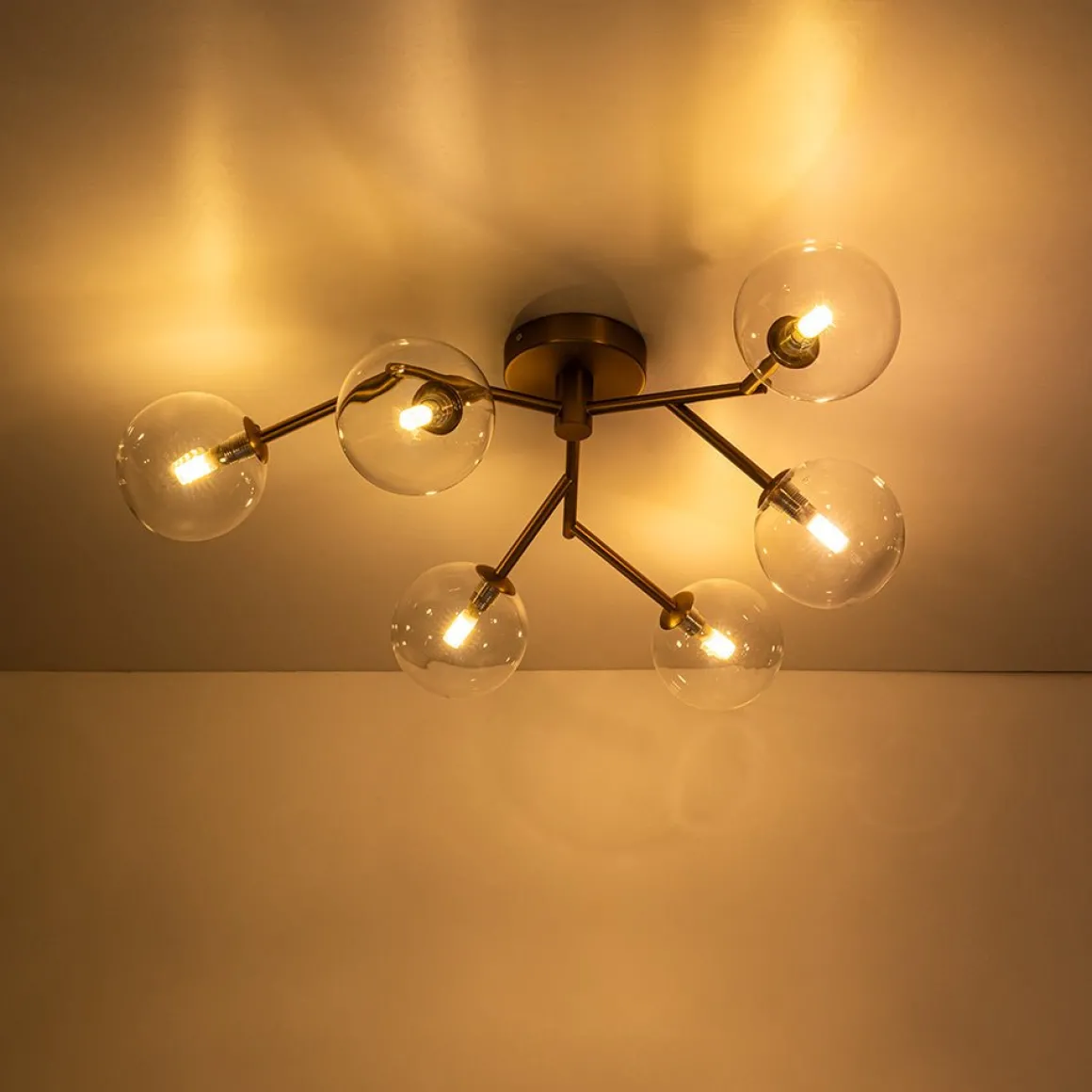 Funky Branch Style 6-Light Clear Glass Bubble Semi Flush Mount