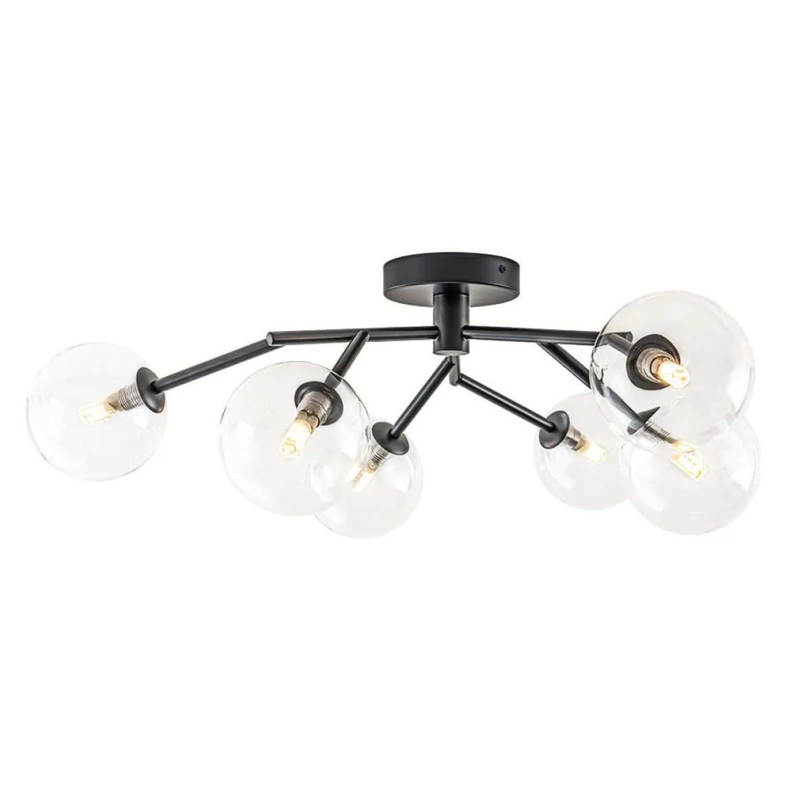 Funky Branch Style 6-Light Clear Glass Bubble Semi Flush Mount