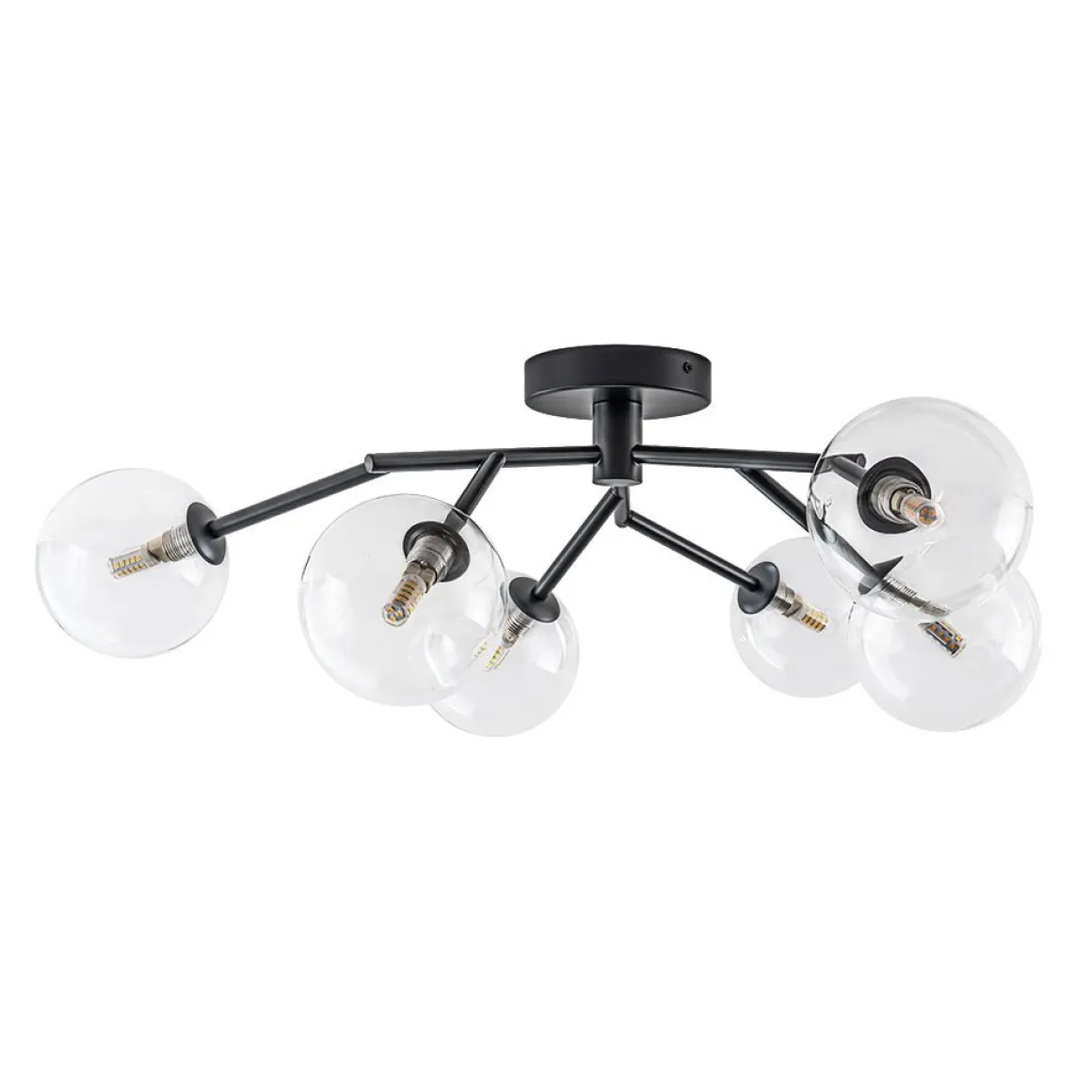 Funky Branch Style 6-Light Clear Glass Bubble Semi Flush Mount