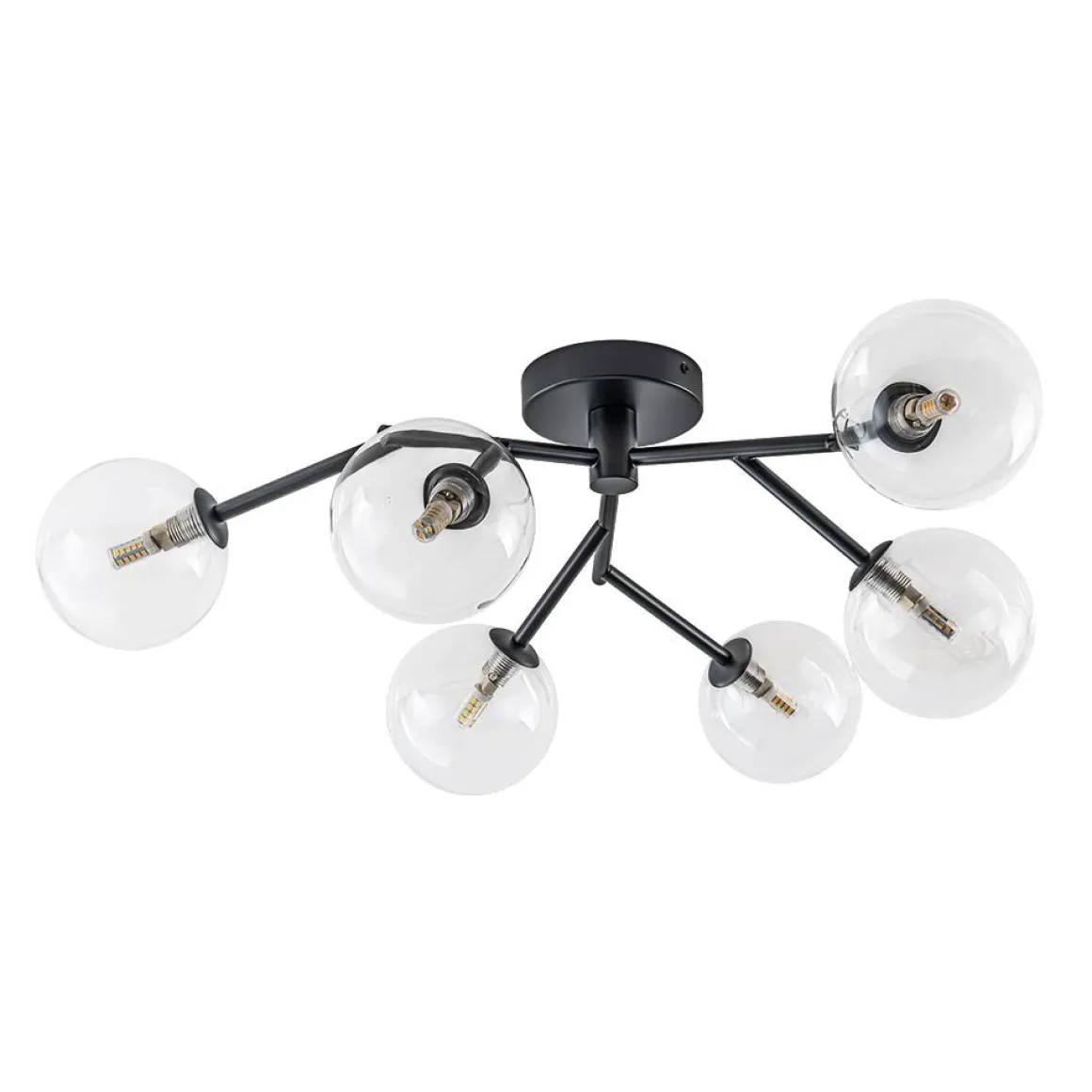 Funky Branch Style 6-Light Clear Glass Bubble Semi Flush Mount