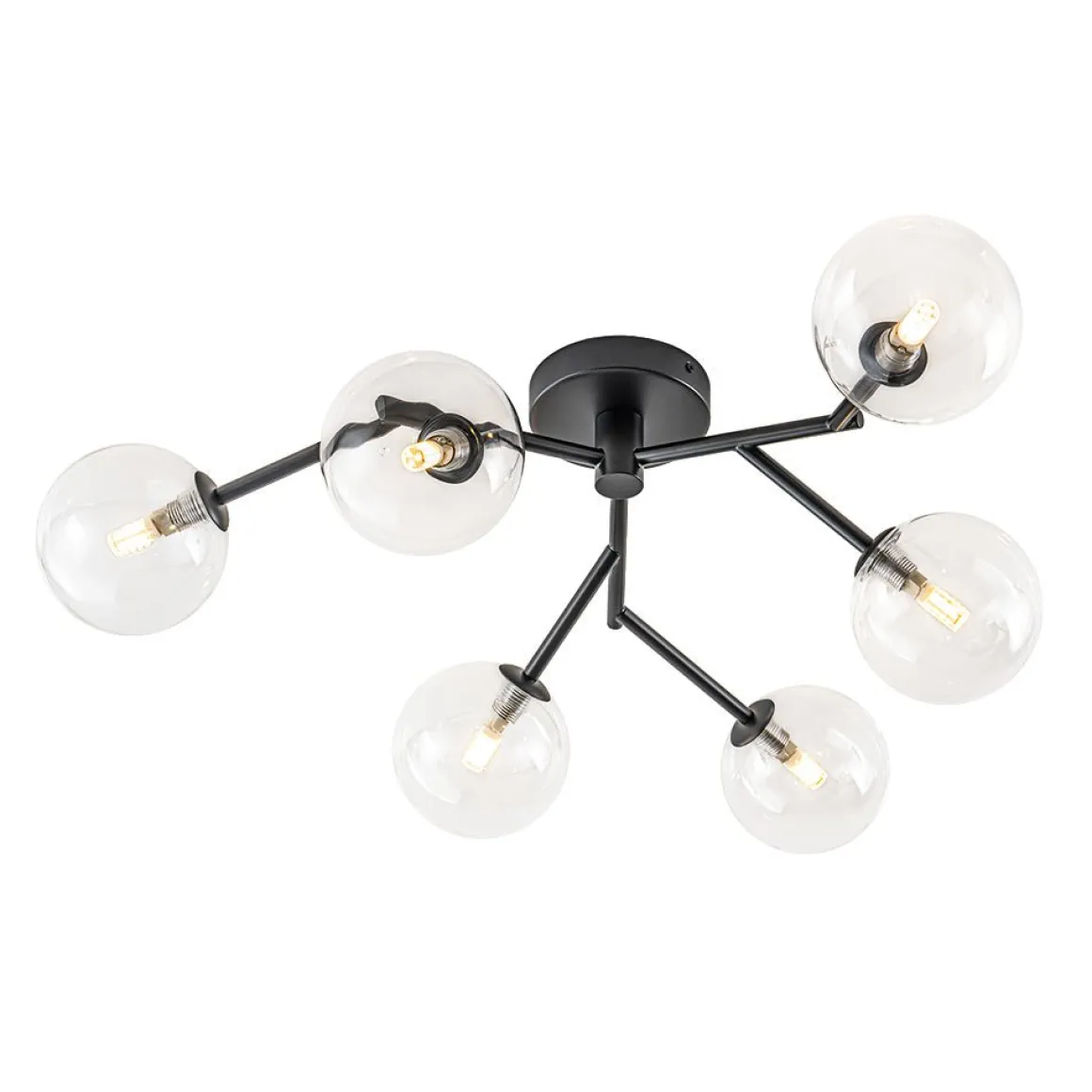Funky Branch Style 6-Light Clear Glass Bubble Semi Flush Mount