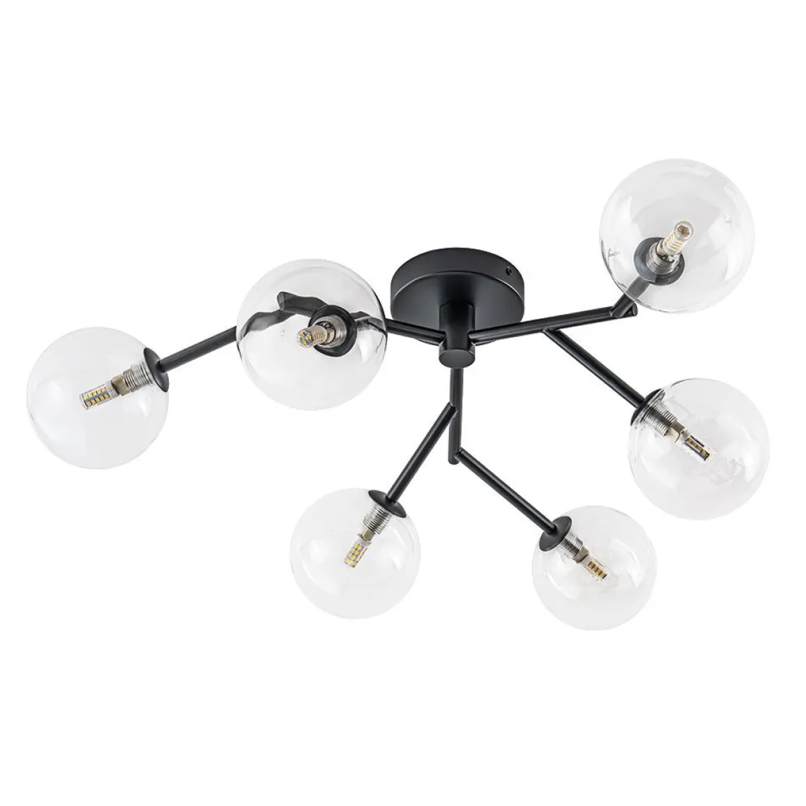 Funky Branch Style 6-Light Clear Glass Bubble Semi Flush Mount