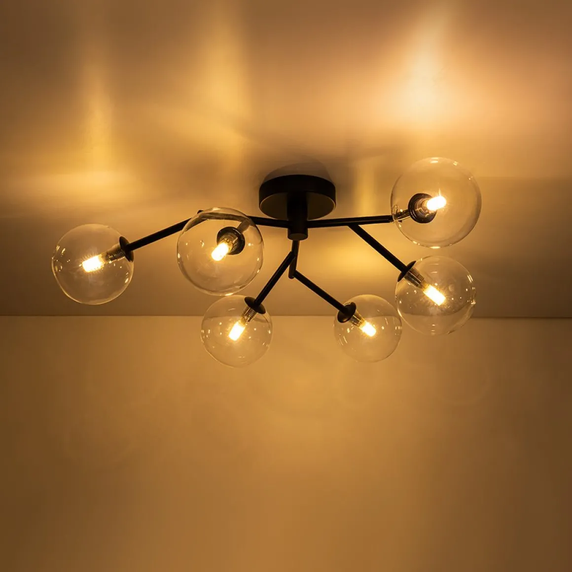 Funky Branch Style 6-Light Clear Glass Bubble Semi Flush Mount