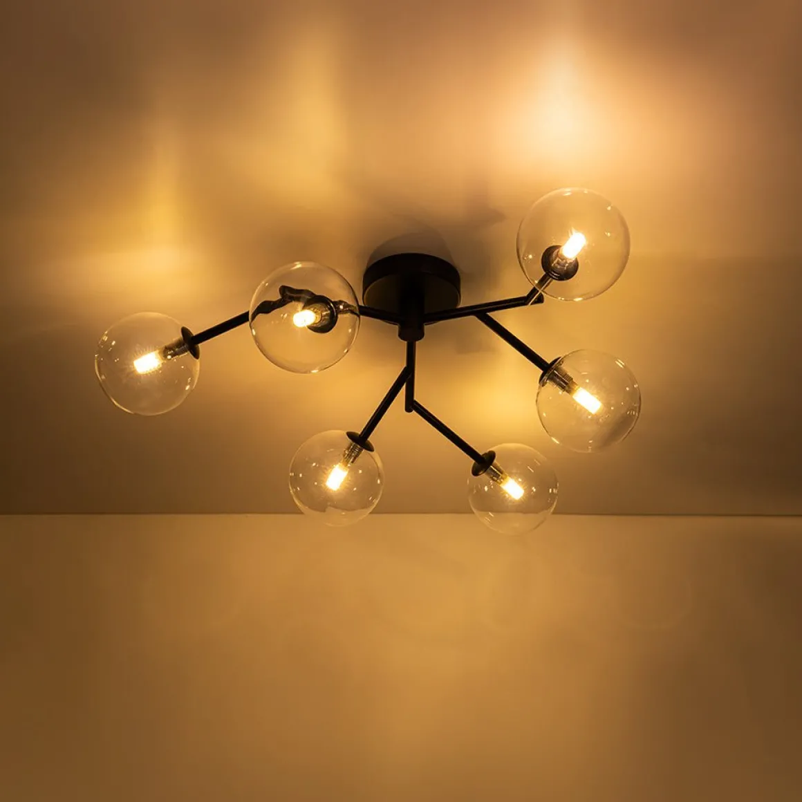 Funky Branch Style 6-Light Clear Glass Bubble Semi Flush Mount