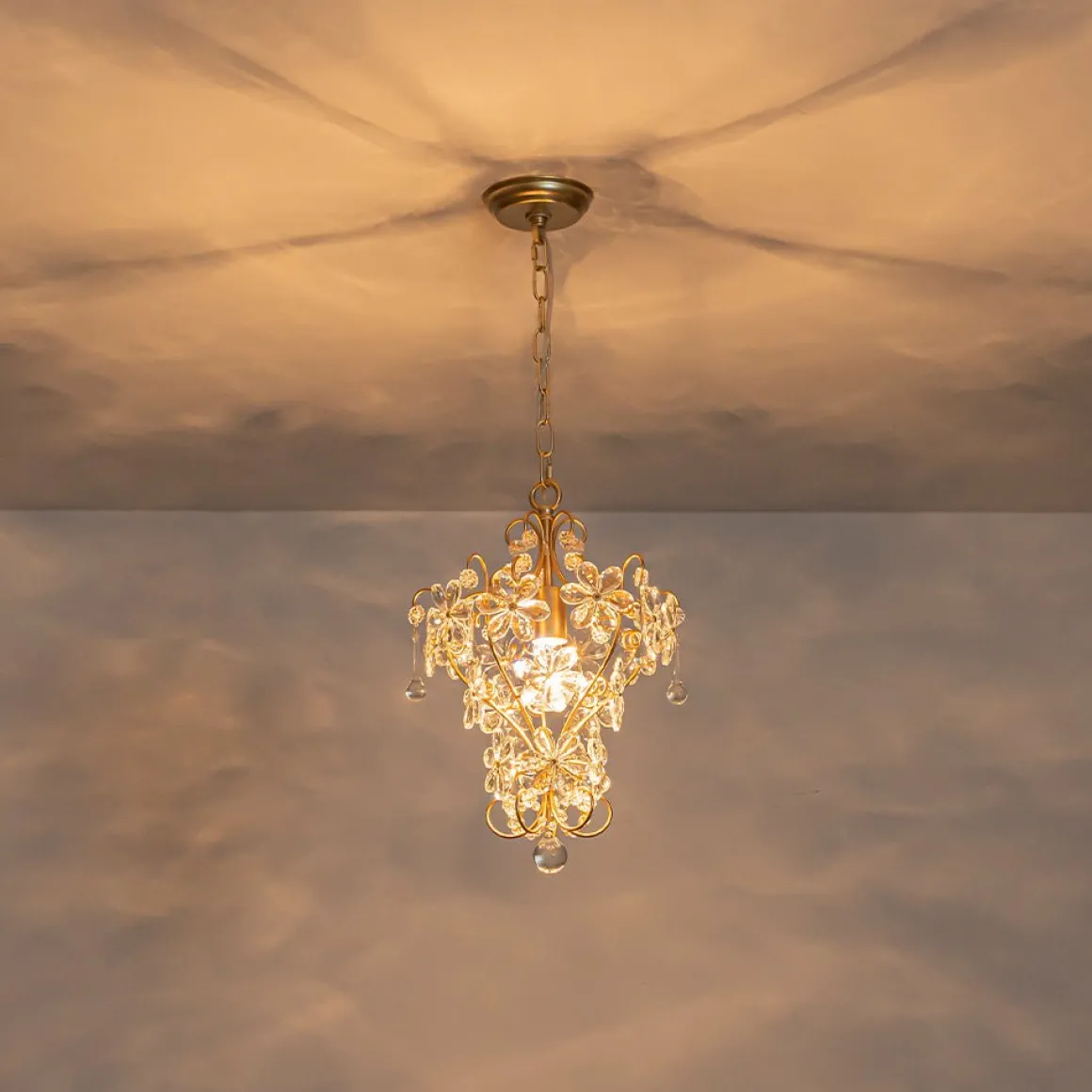 Glam Bloom Floral Crystal Accented Cage Pendant Light