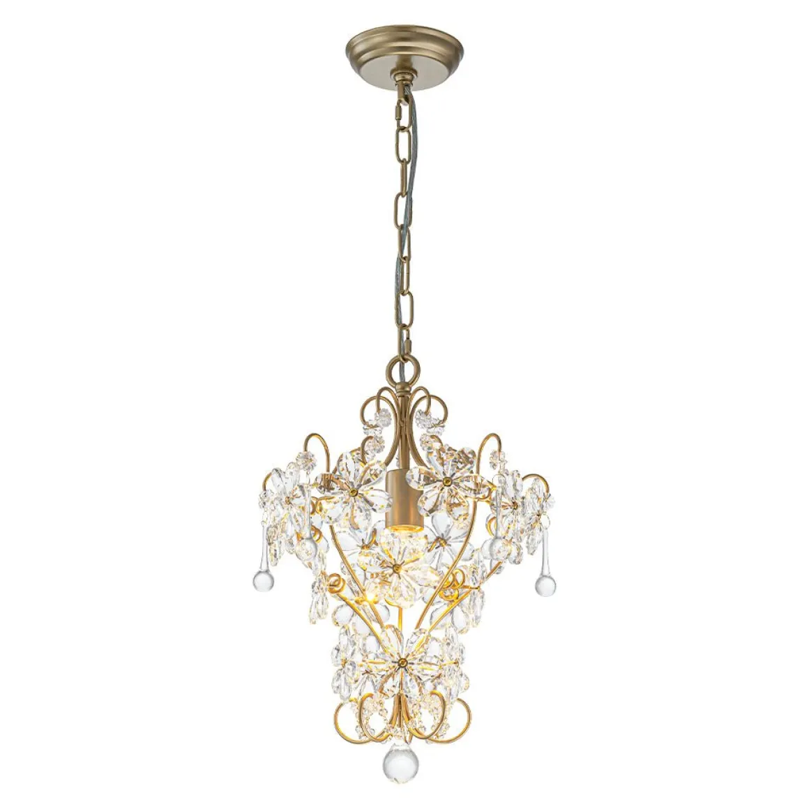Glam Bloom Floral Crystal Accented Cage Pendant Light