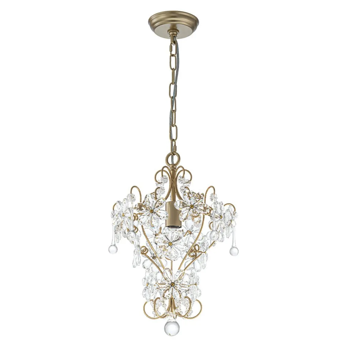 Glam Bloom Floral Crystal Accented Cage Pendant Light