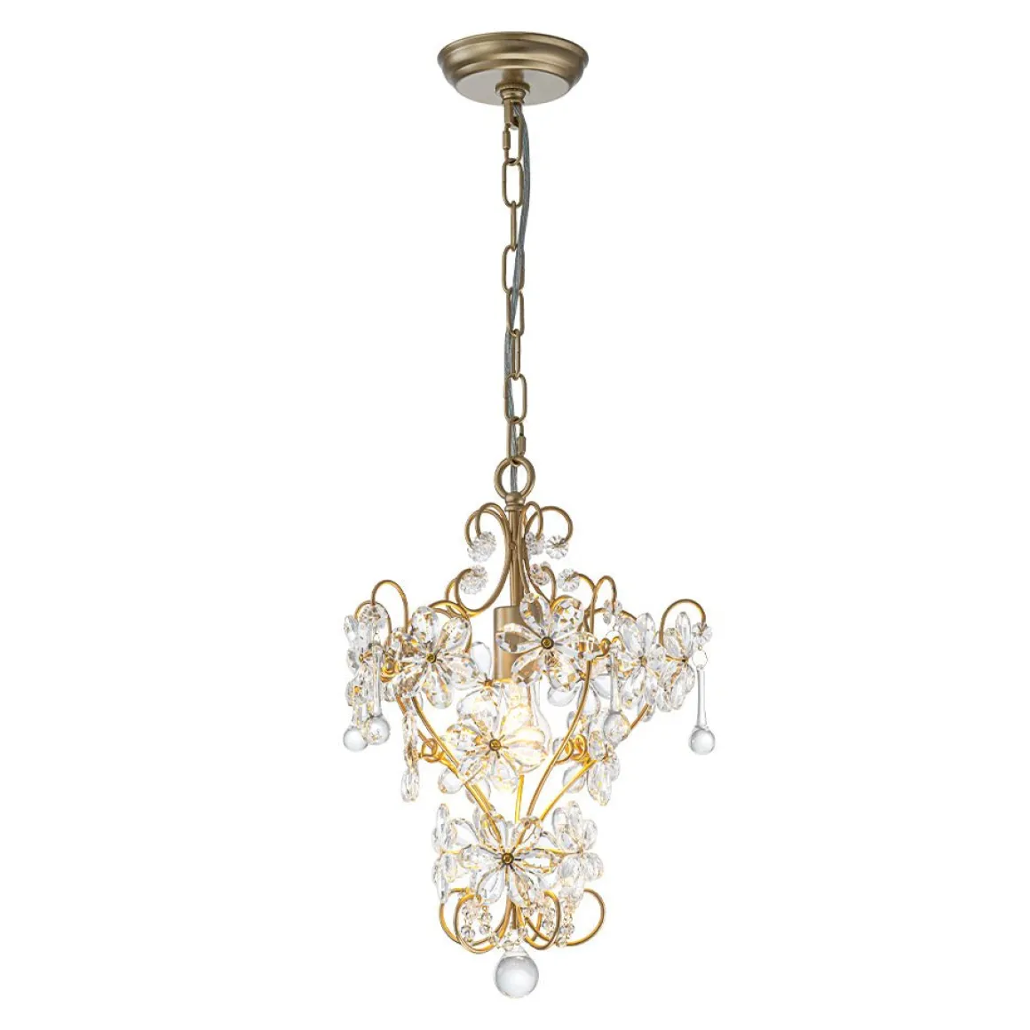 Glam Bloom Floral Crystal Accented Cage Pendant Light
