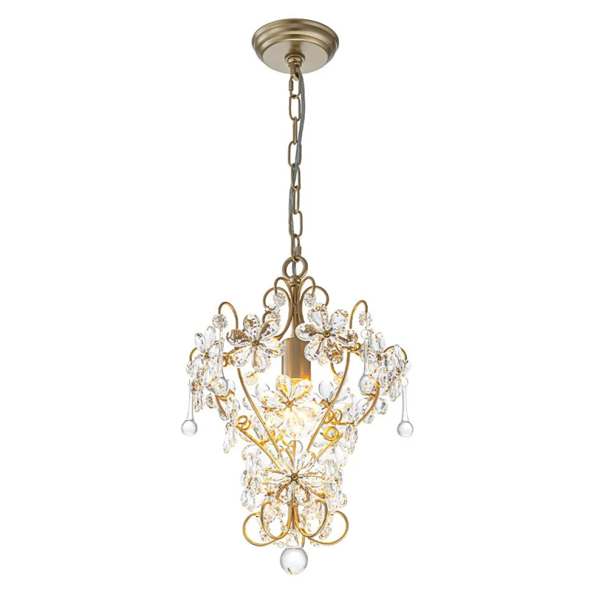 Glam Bloom Floral Crystal Accented Cage Pendant Light