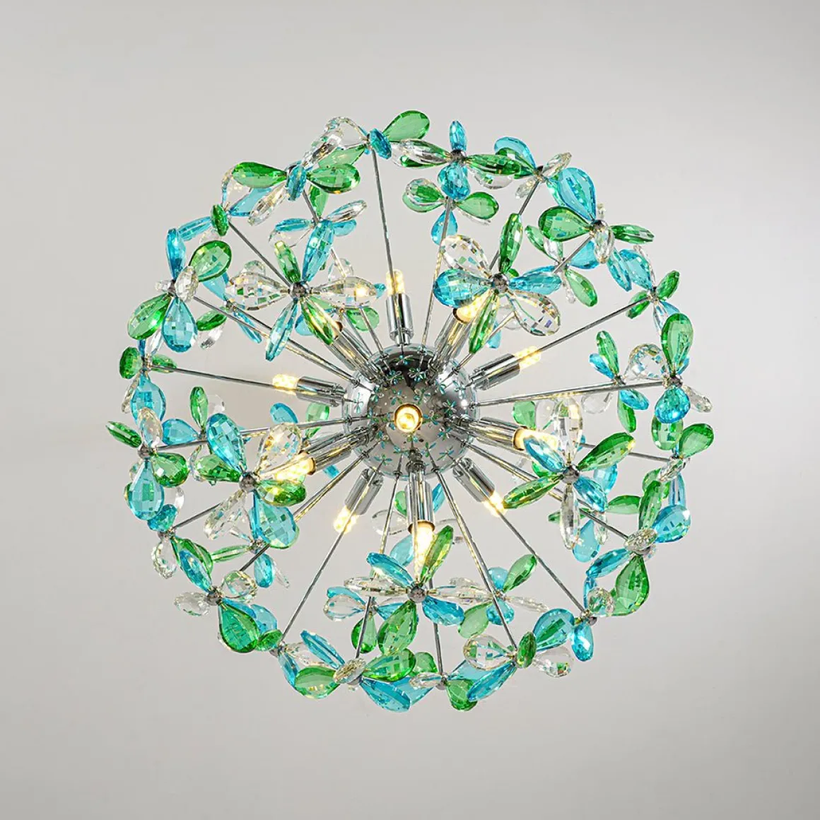 Glam Bloom Green Blue Crystal Flower Dandelion Chandelier