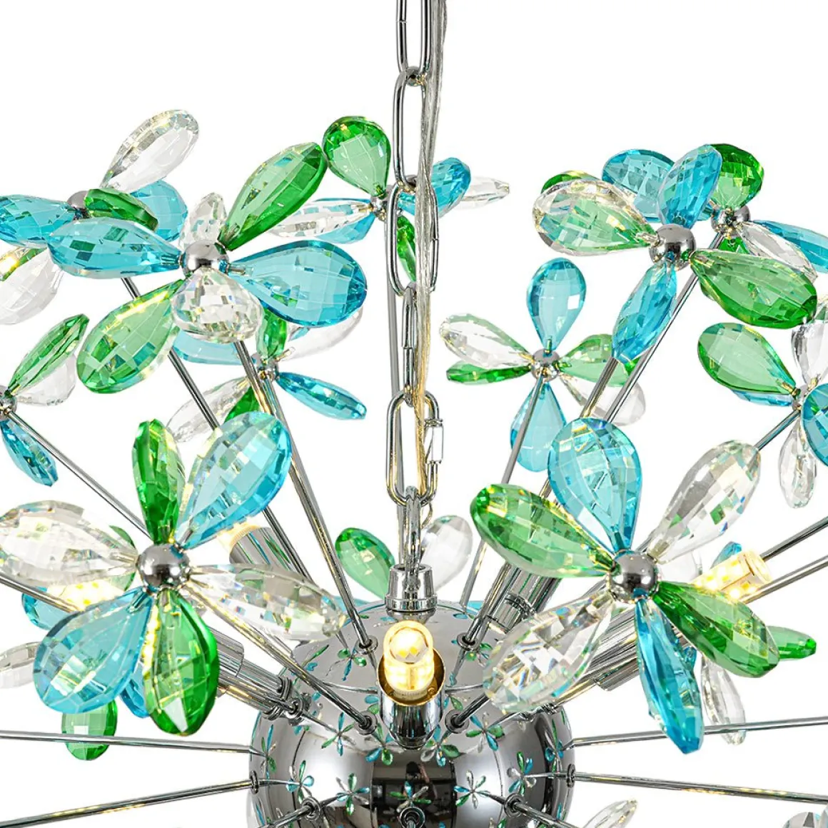 Glam Bloom Green Blue Crystal Flower Dandelion Chandelier