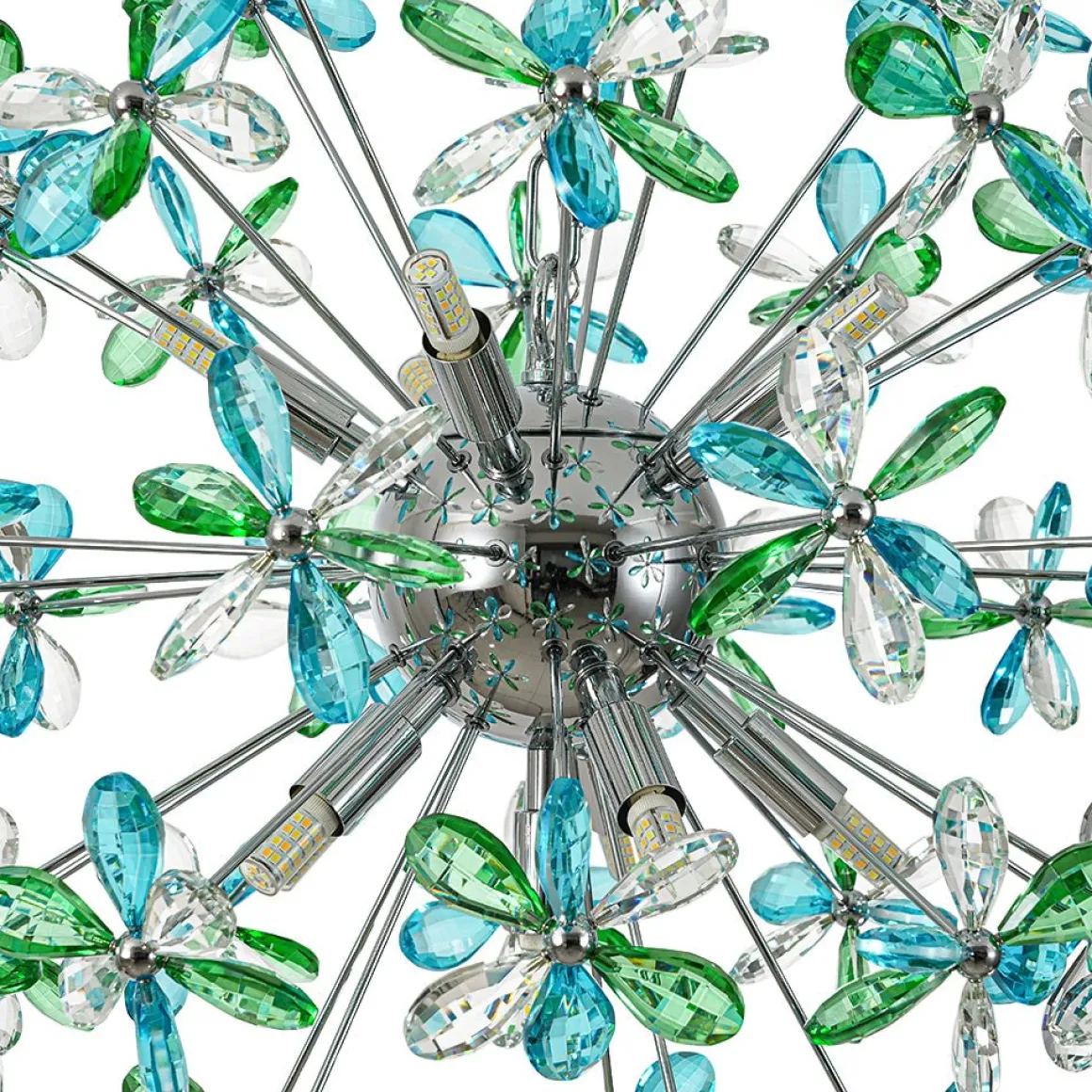 Glam Bloom Green Blue Crystal Flower Dandelion Chandelier