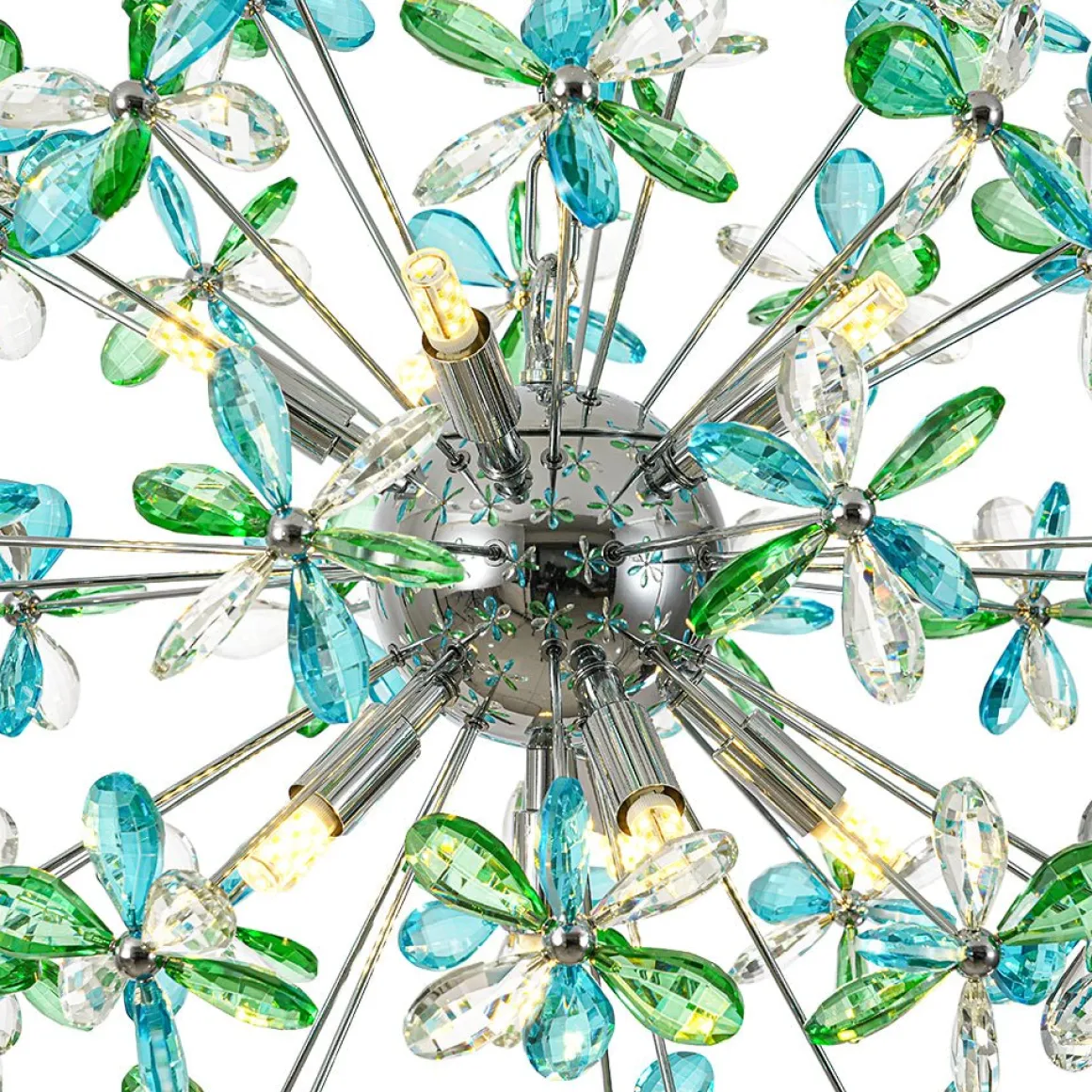 Glam Bloom Green Blue Crystal Flower Dandelion Chandelier