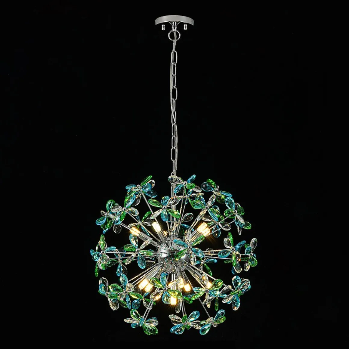 Glam Bloom Green Blue Crystal Flower Dandelion Chandelier