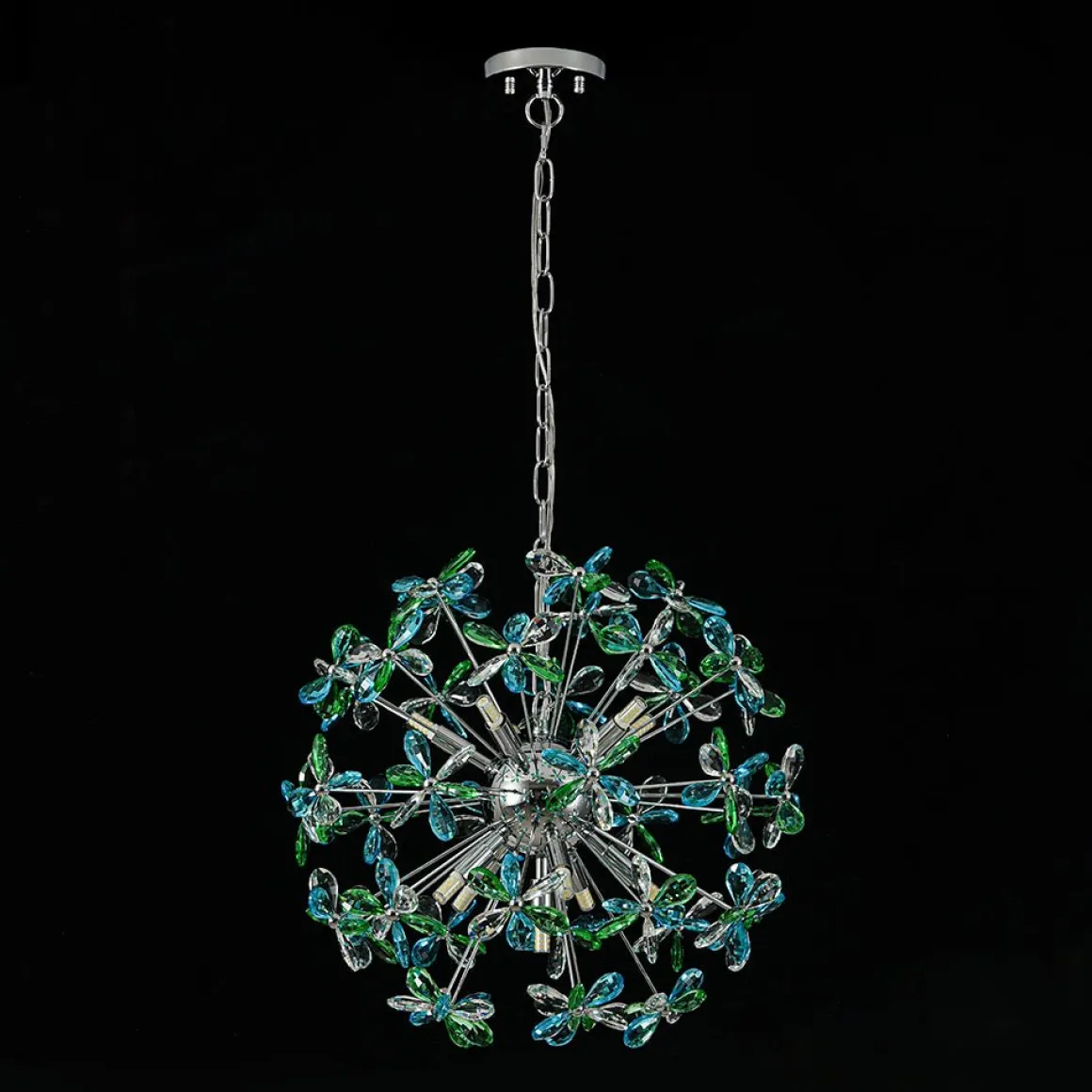 Glam Bloom Green Blue Crystal Flower Dandelion Chandelier