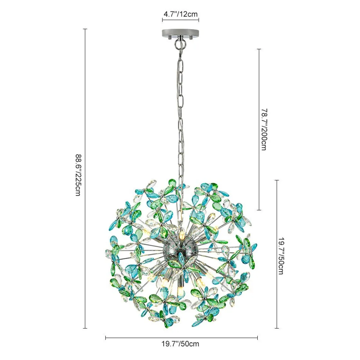 Glam Bloom Green Blue Crystal Flower Dandelion Chandelier